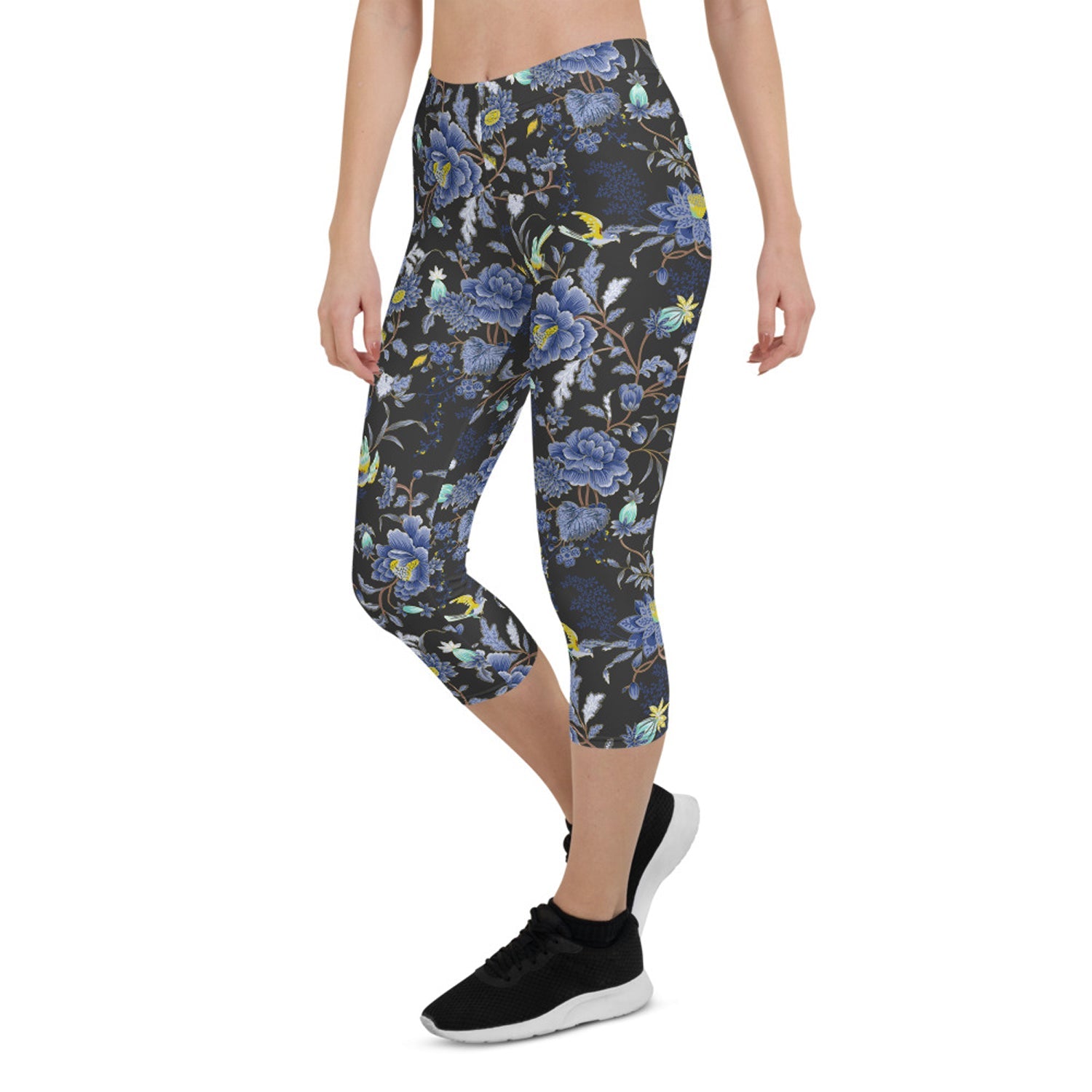 Oriental Floral Capri Leggings on Dark Gray - Anna's Shop