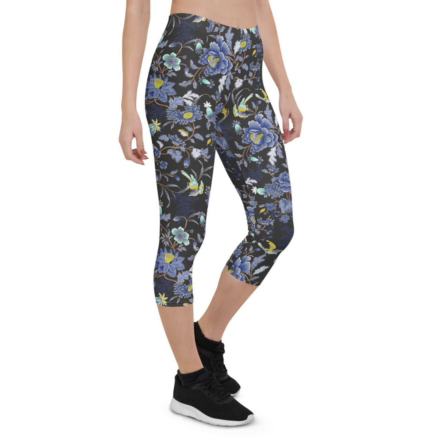 Oriental Floral Capri Leggings on Dark Gray - Anna's Shop