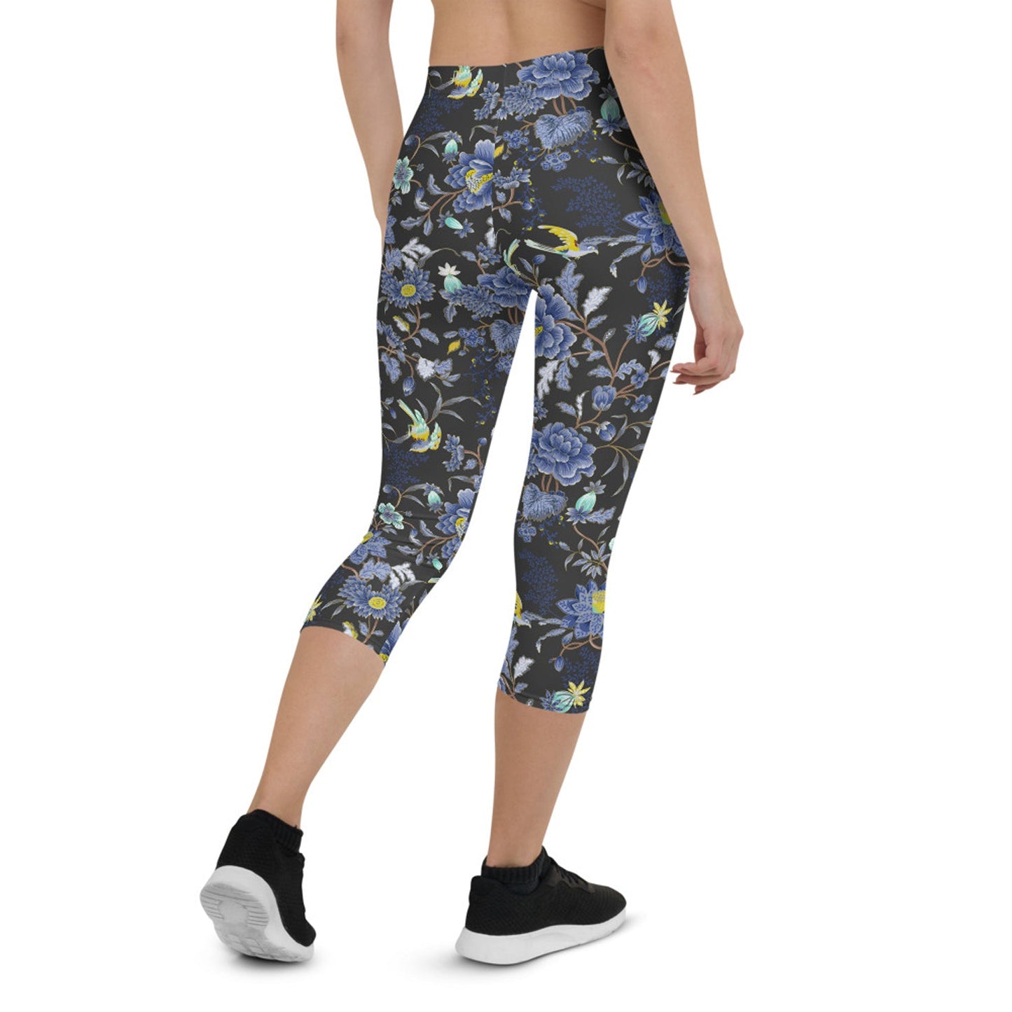 Oriental Floral Capri Leggings on Dark Gray - Anna's Shop