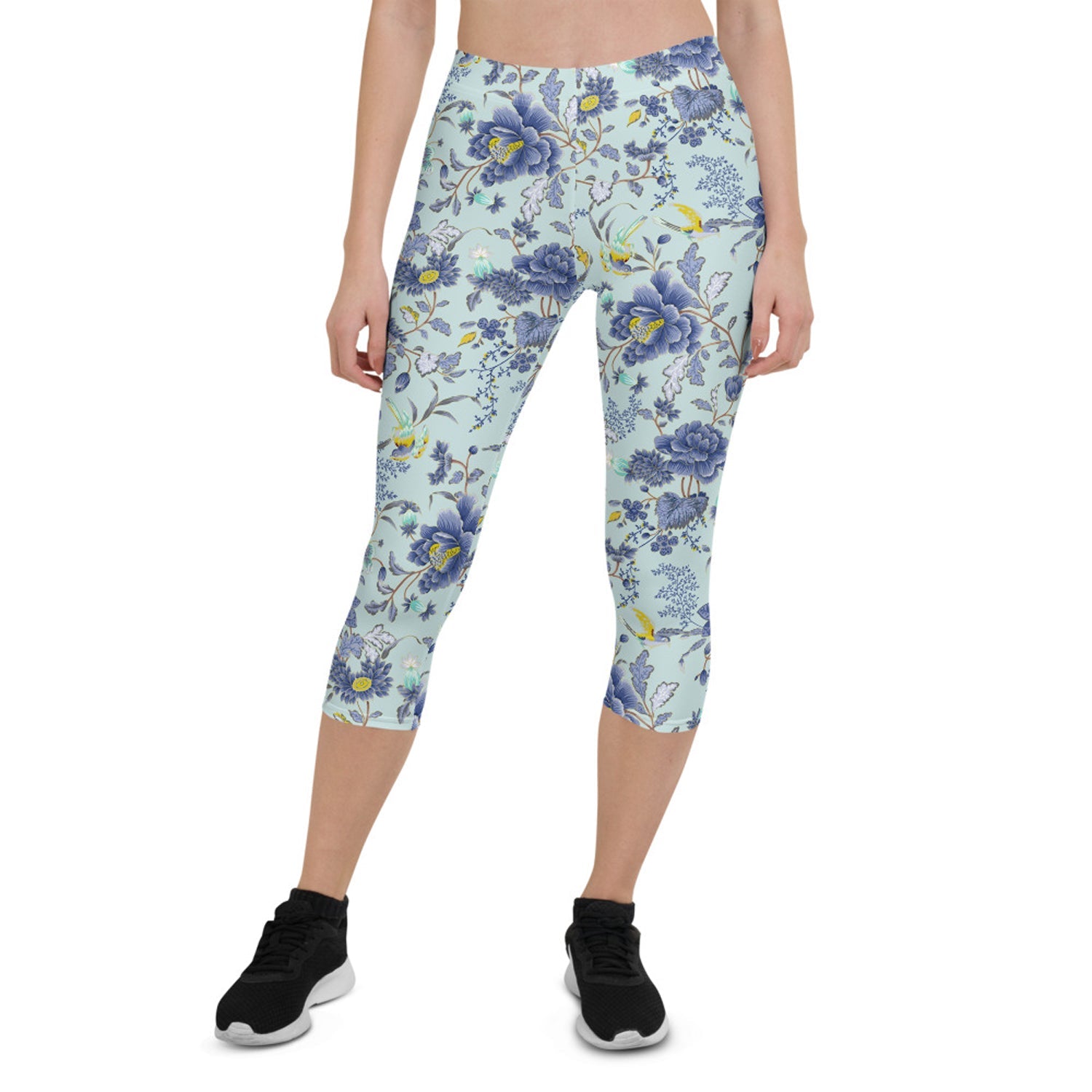 Oriental Floral Capri Leggings on Light Blue - Anna's Shop