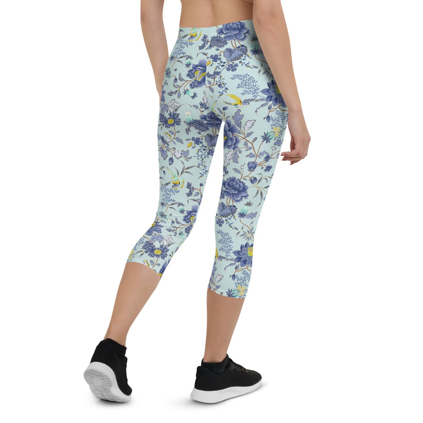 Oriental Floral Capri Leggings on Light Blue - Anna's Shop