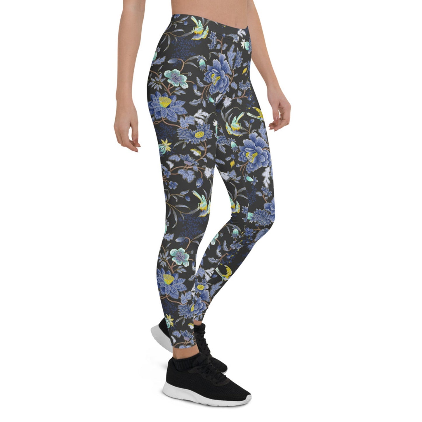 Oriental Floral Leggings on Dark Gray Background - Anna's Shop