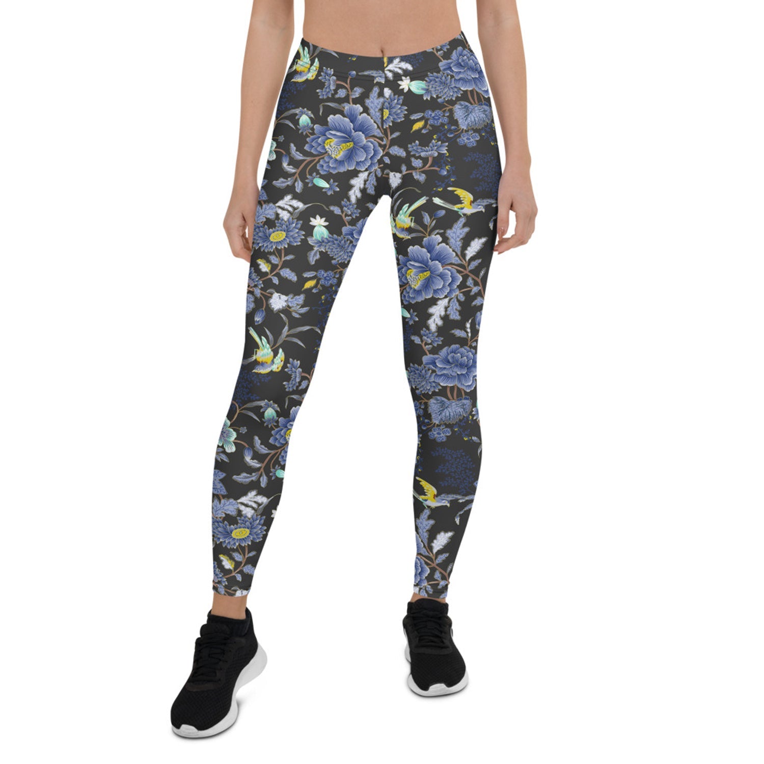 Oriental Floral Leggings on Dark Gray Background - Anna's Shop