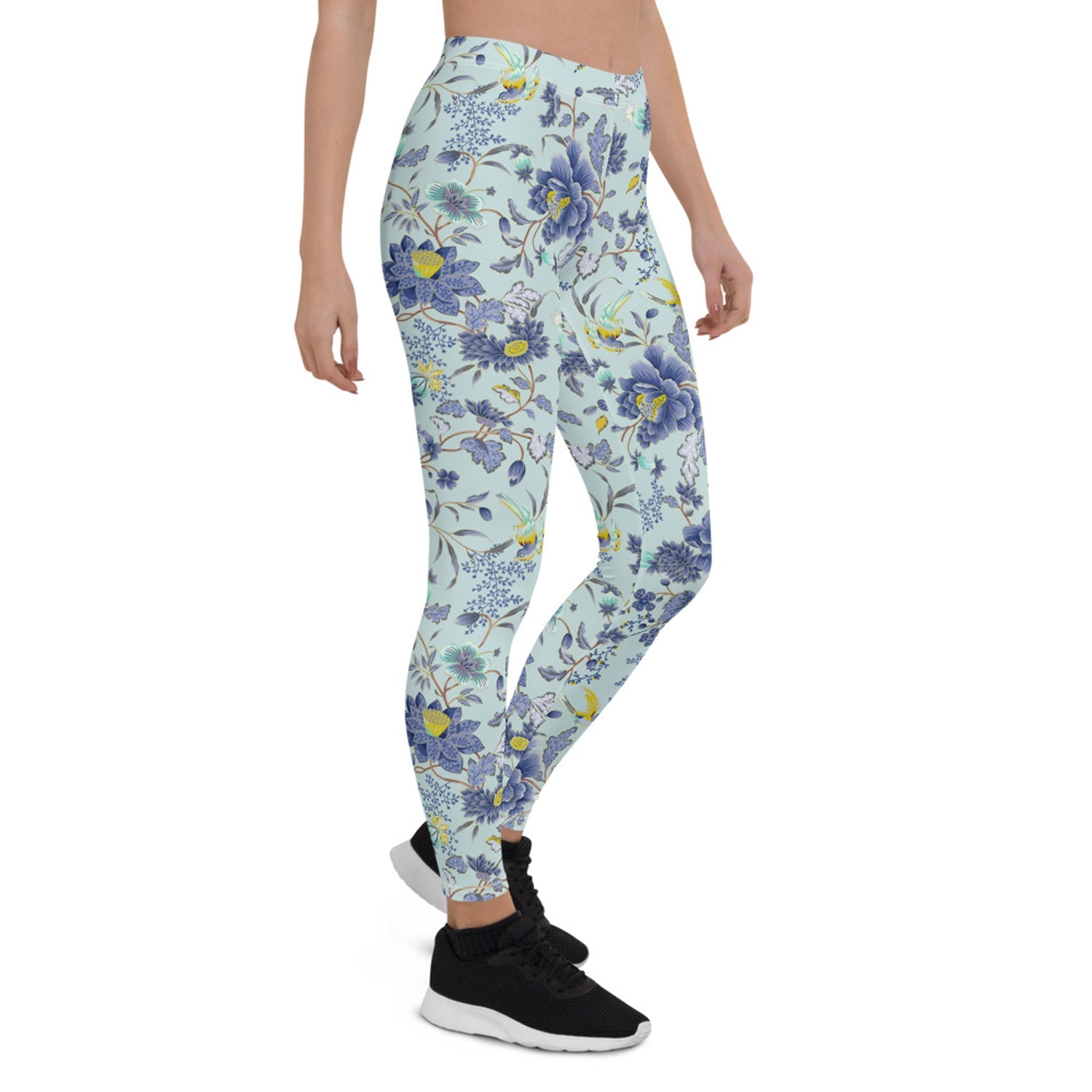 Oriental Floral Leggings on Light Blue Background - Anna's Shop