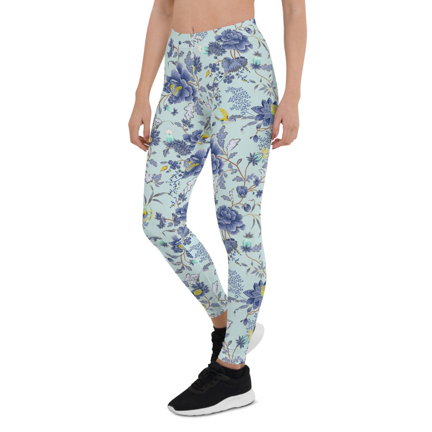 Oriental Floral Leggings on Light Blue Background - Anna's Shop