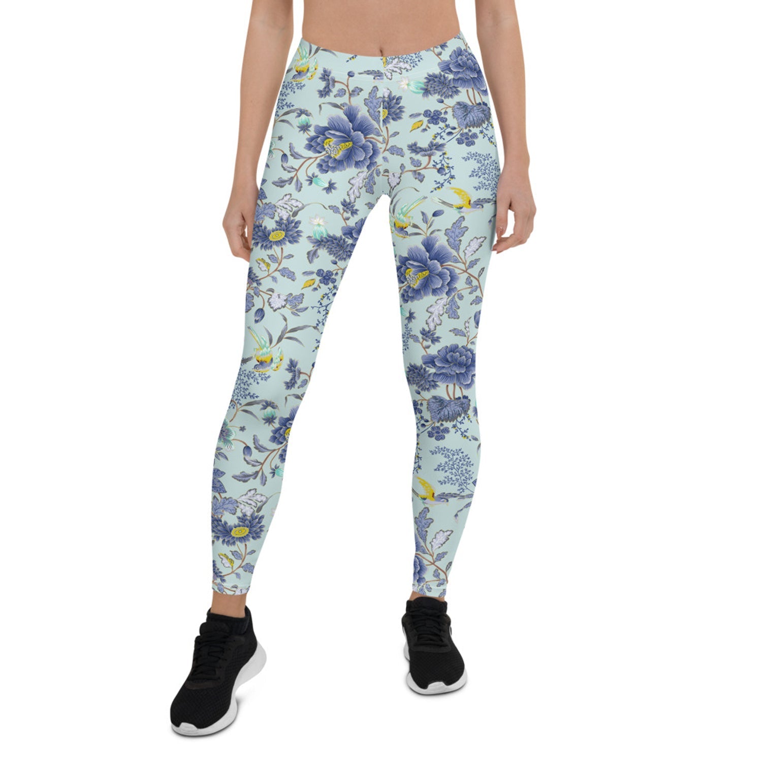 Oriental Floral Leggings on Light Blue Background - Anna's Shop