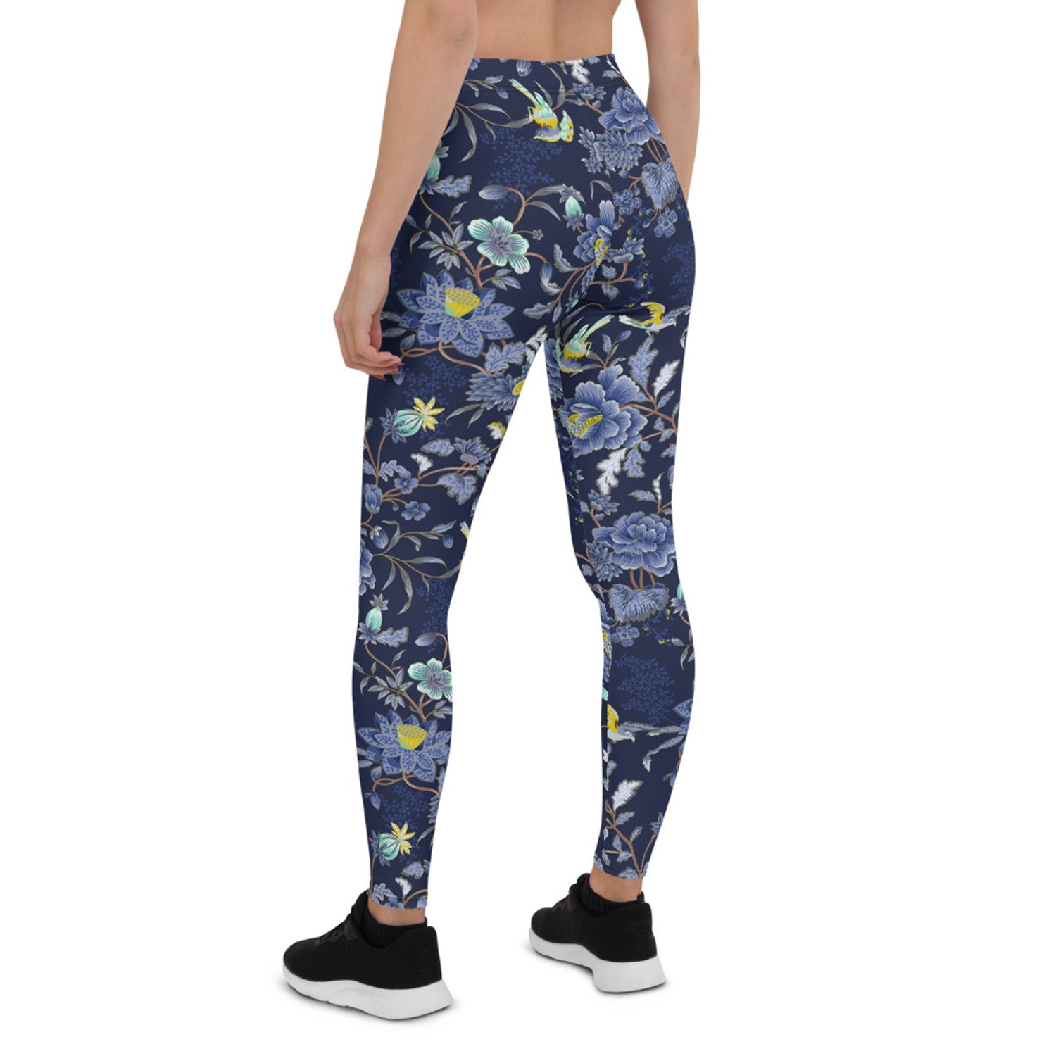 Oriental Floral Leggings on Navy Blue Background - Anna's Shop