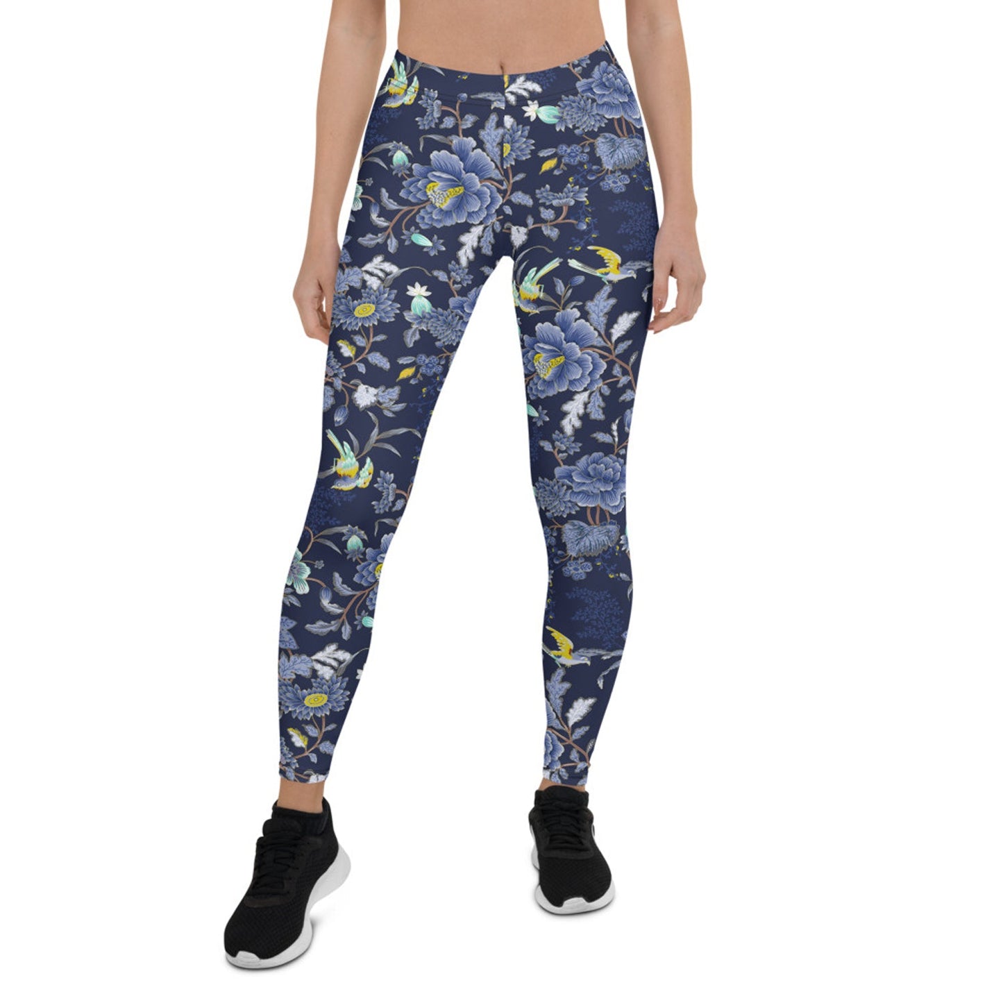 Oriental Floral Leggings on Navy Blue Background - Anna's Shop