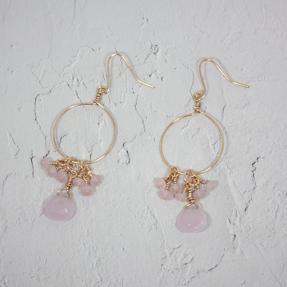 Pink Chalcedony and Jade Cluster Hoop Earrings - Anna's Shop