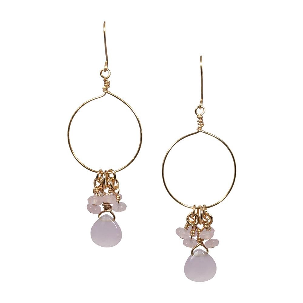 Pink Chalcedony and Jade Cluster Hoop Earrings - Anna's Shop