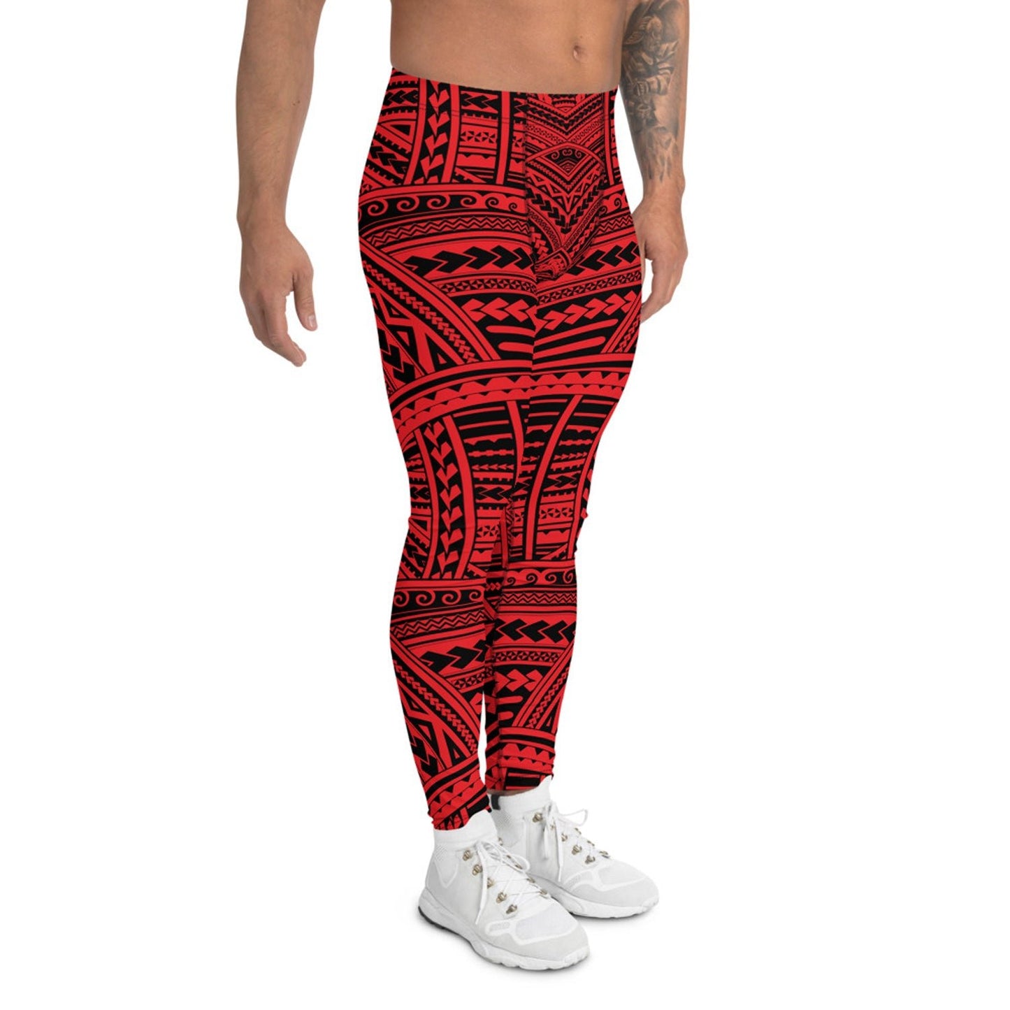 Red Maori Tattoo Leggings for Men - Anna's Shop