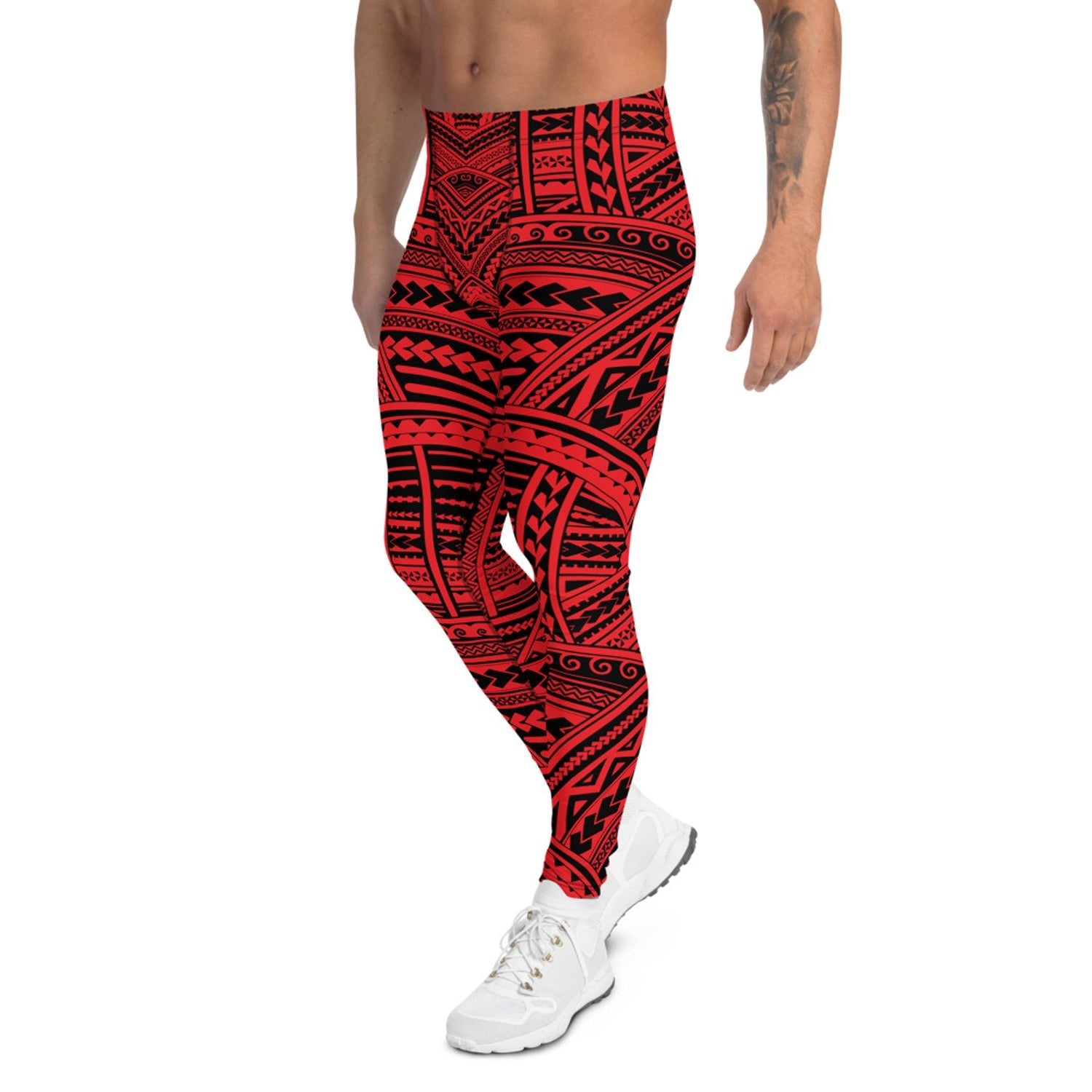 Red Maori Tattoo Leggings for Men - Anna's Shop