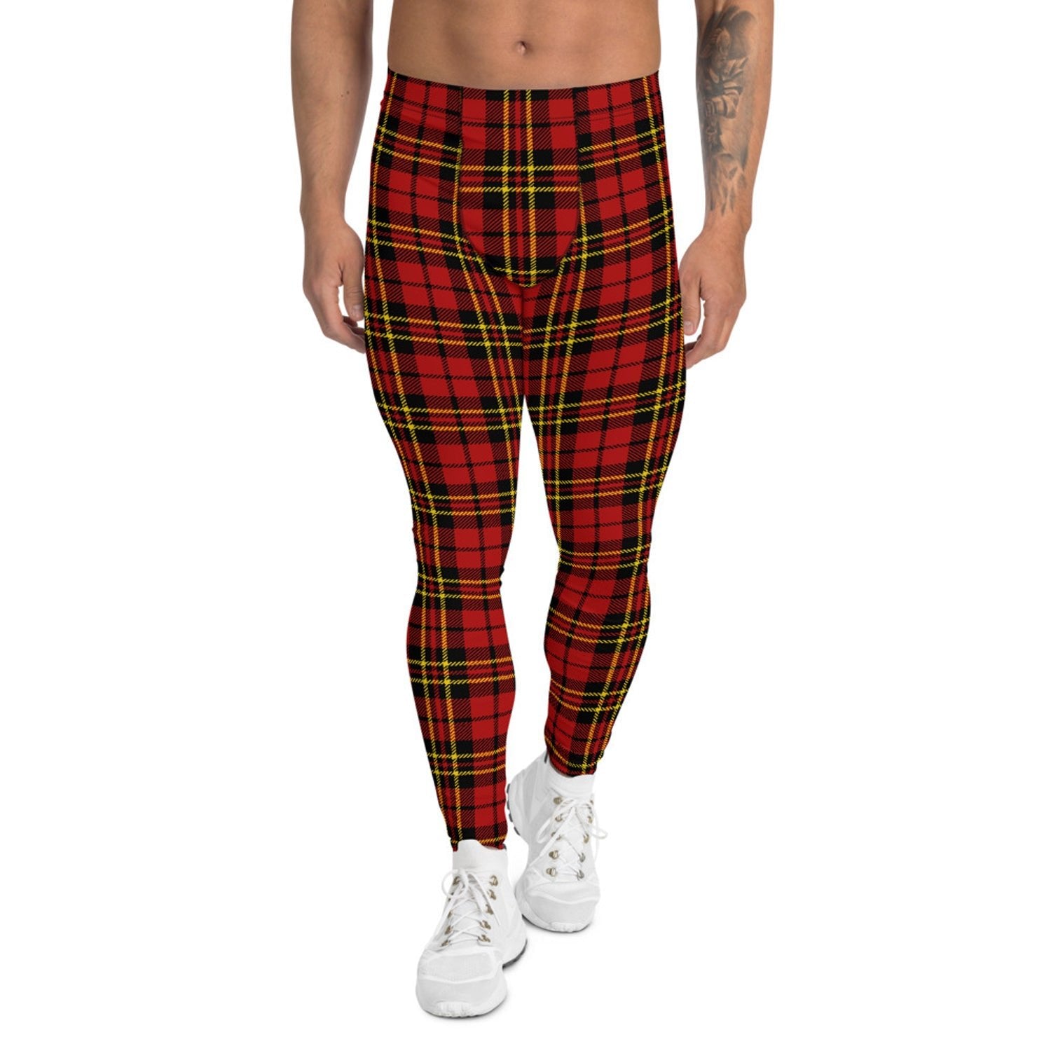 Red Plaid Tartan Leggings for Men - Anna's Shop