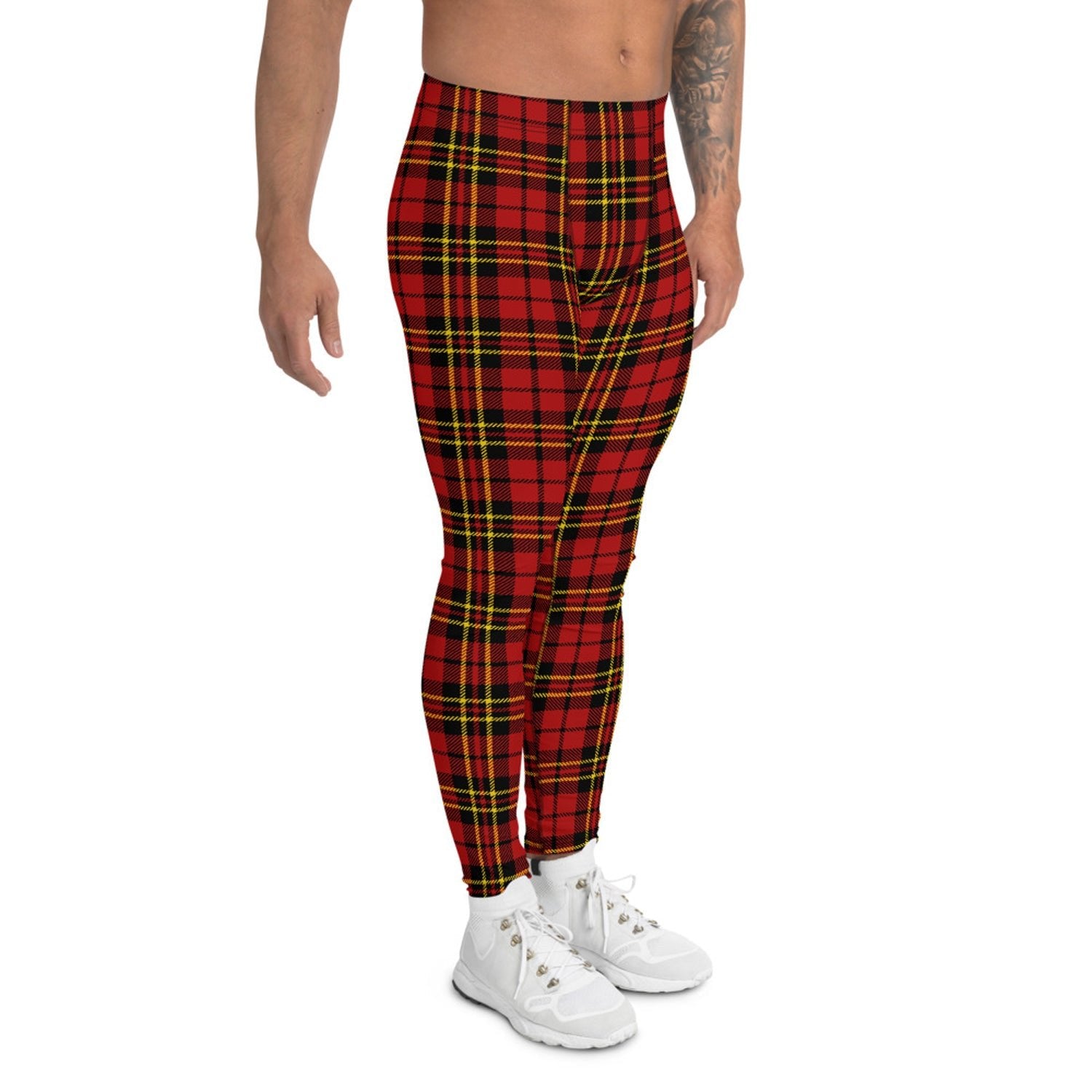 Red Plaid Tartan Leggings for Men - Anna's Shop