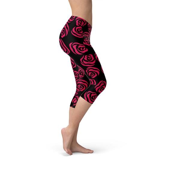 Red Roses Capri Leggings - Anna's Shop