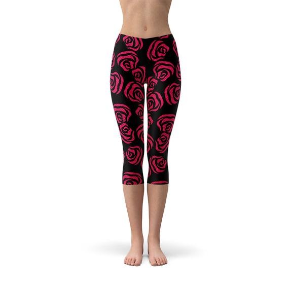 Red Roses Capri Leggings - Anna's Shop