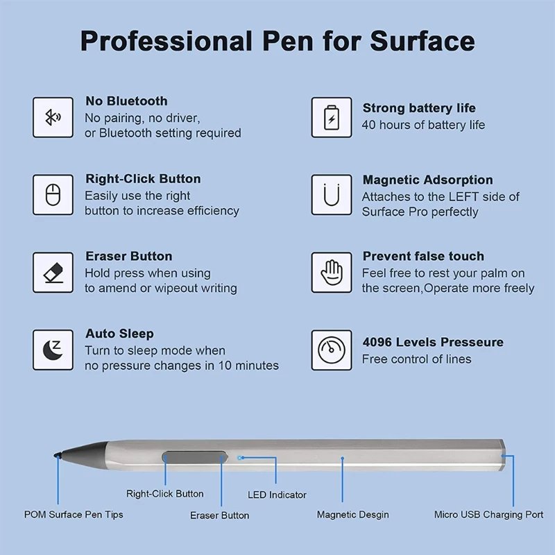 Stylus Pen 4096 Pressure For Surface Pro 5 6 7 Go Book Laptop - Anna's Shop