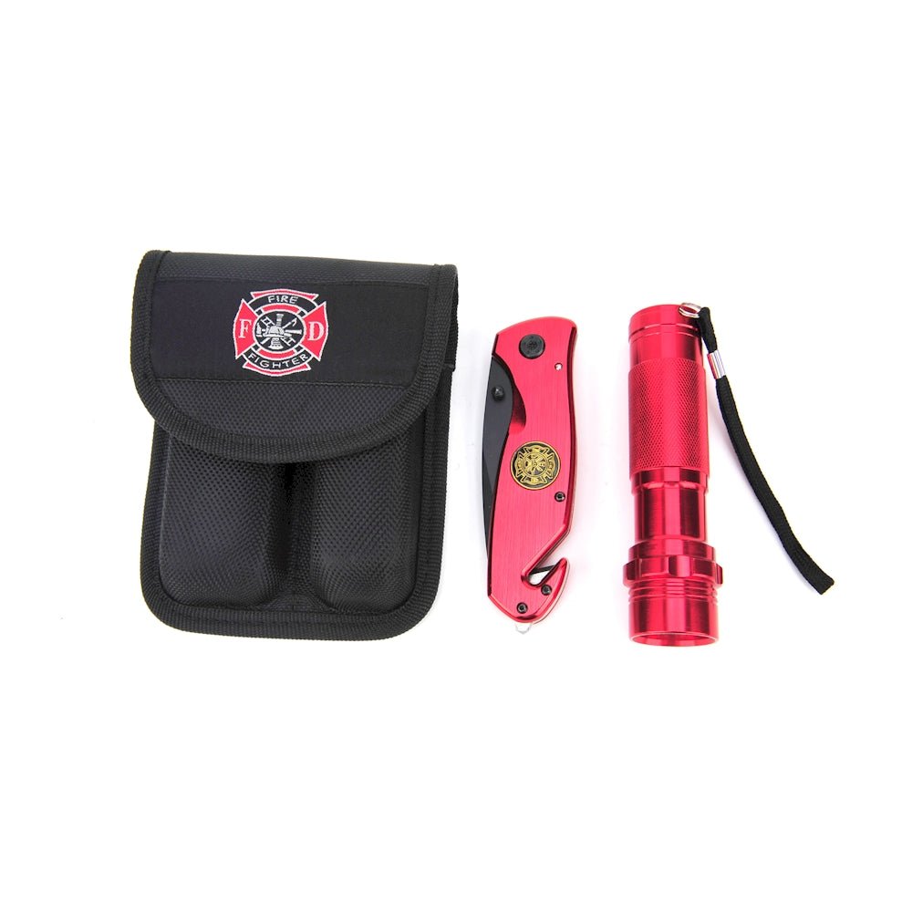 Survival Knife and Flashlight Set - Red Finish - Firefighter - LED - Anna's Shop