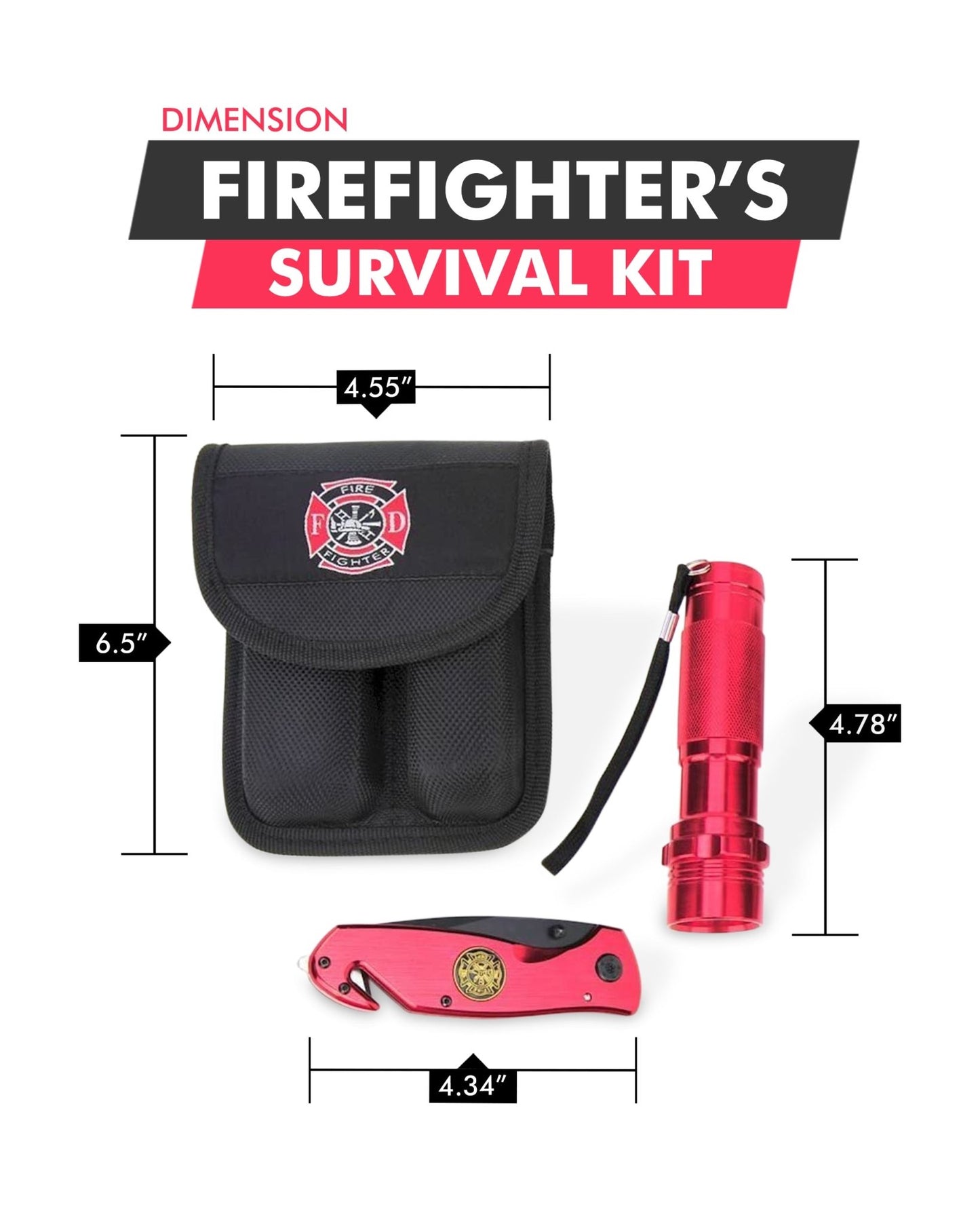 Survival Knife and Flashlight Set - Red Finish - Firefighter - LED - Anna's Shop