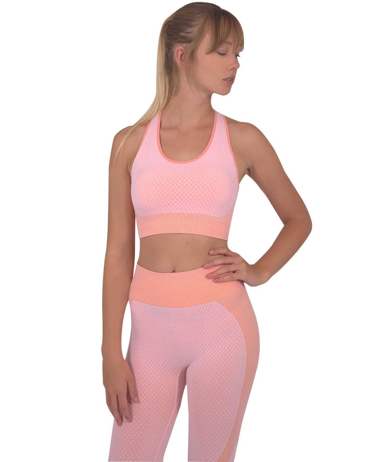 Trois Seamless Leggings & Sports Top 2 Set - Pink - Anna's Shop