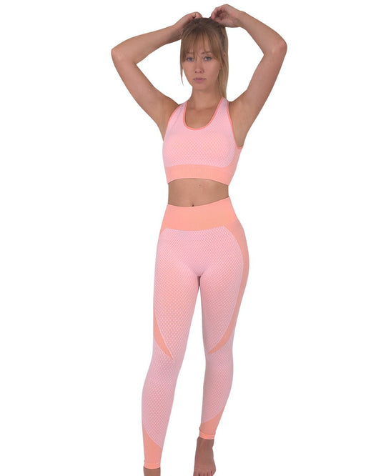 Trois Seamless Leggings & Sports Top 2 Set - Pink - Anna's Shop