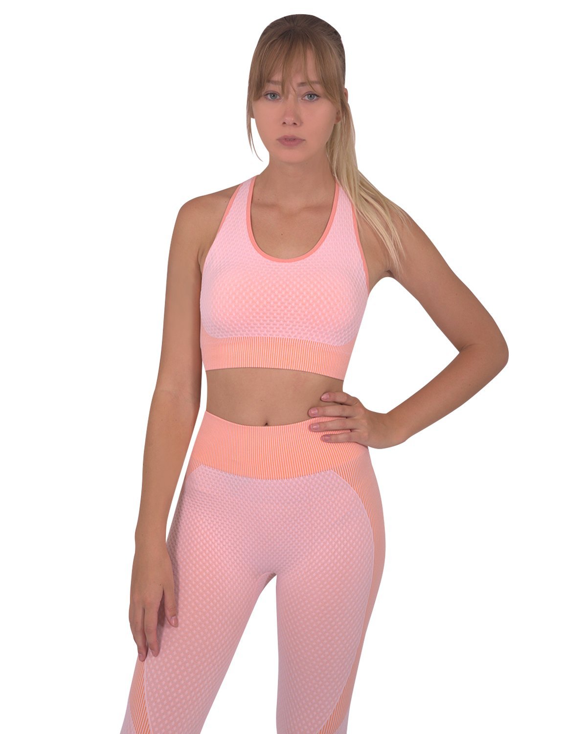 Trois Seamless Leggings & Sports Top 2 Set - Pink - Anna's Shop