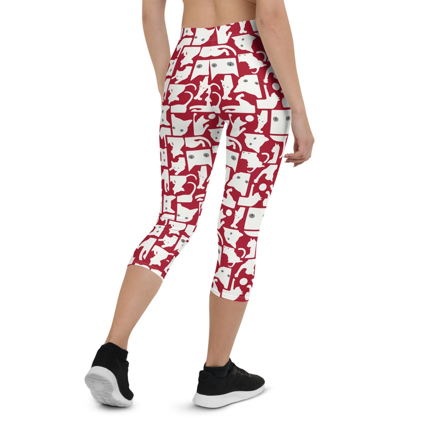 White Cat Silhouette on Red Capri Leggings - Anna's Shop