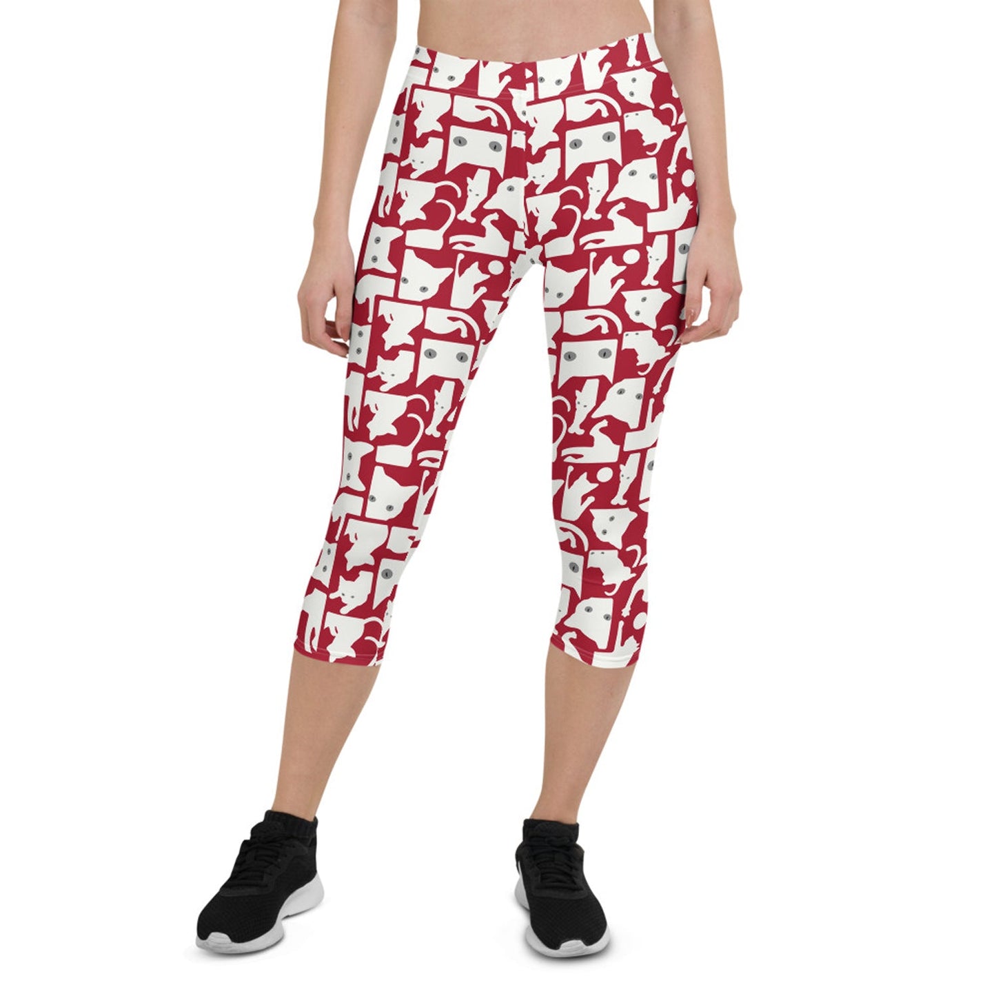 White Cat Silhouette on Red Capri Leggings - Anna's Shop