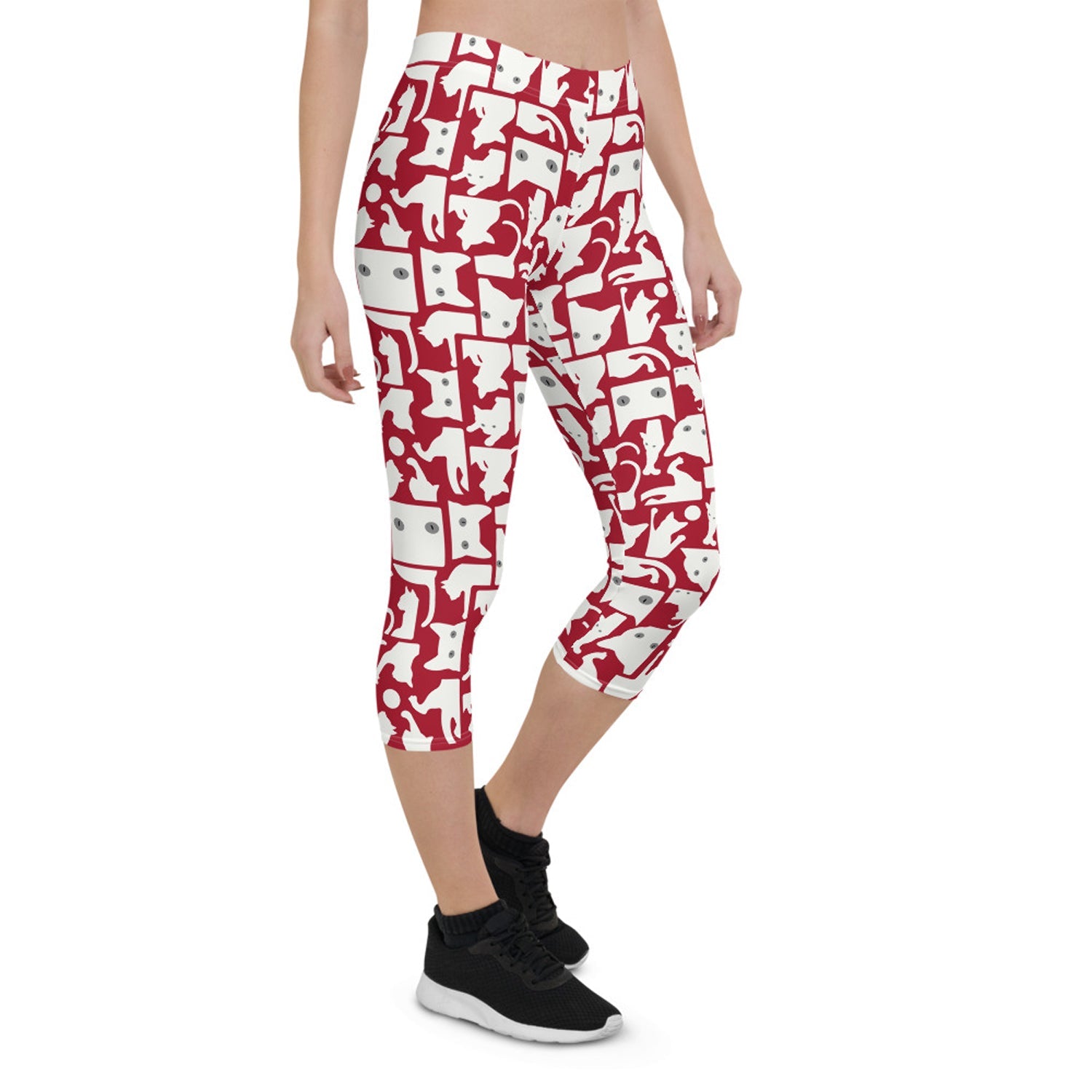 White Cat Silhouette on Red Capri Leggings - Anna's Shop