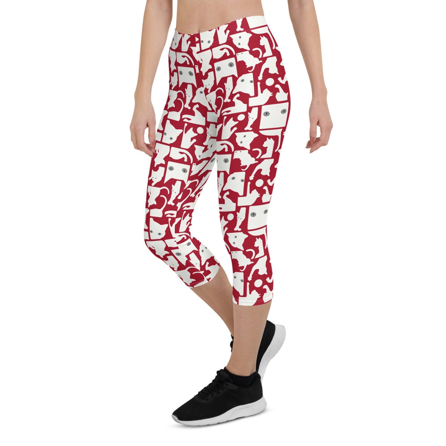 White Cat Silhouette on Red Capri Leggings - Anna's Shop