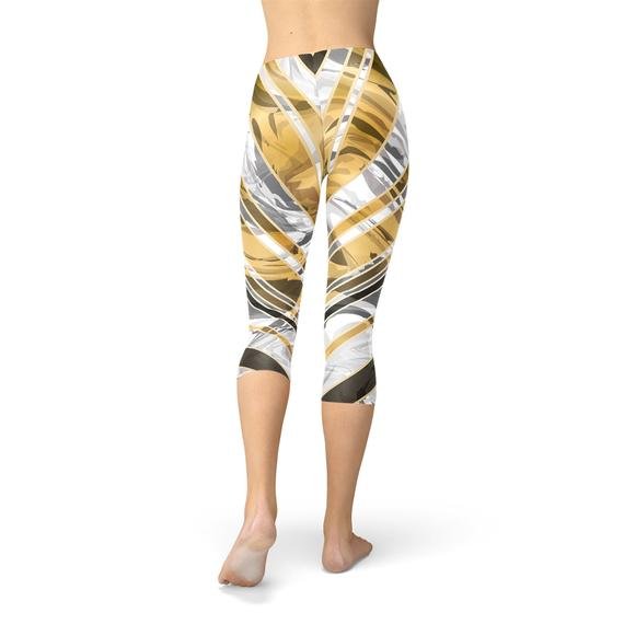 White Marble w/ Black Gold Lines Capri Leggings - Anna's Shop