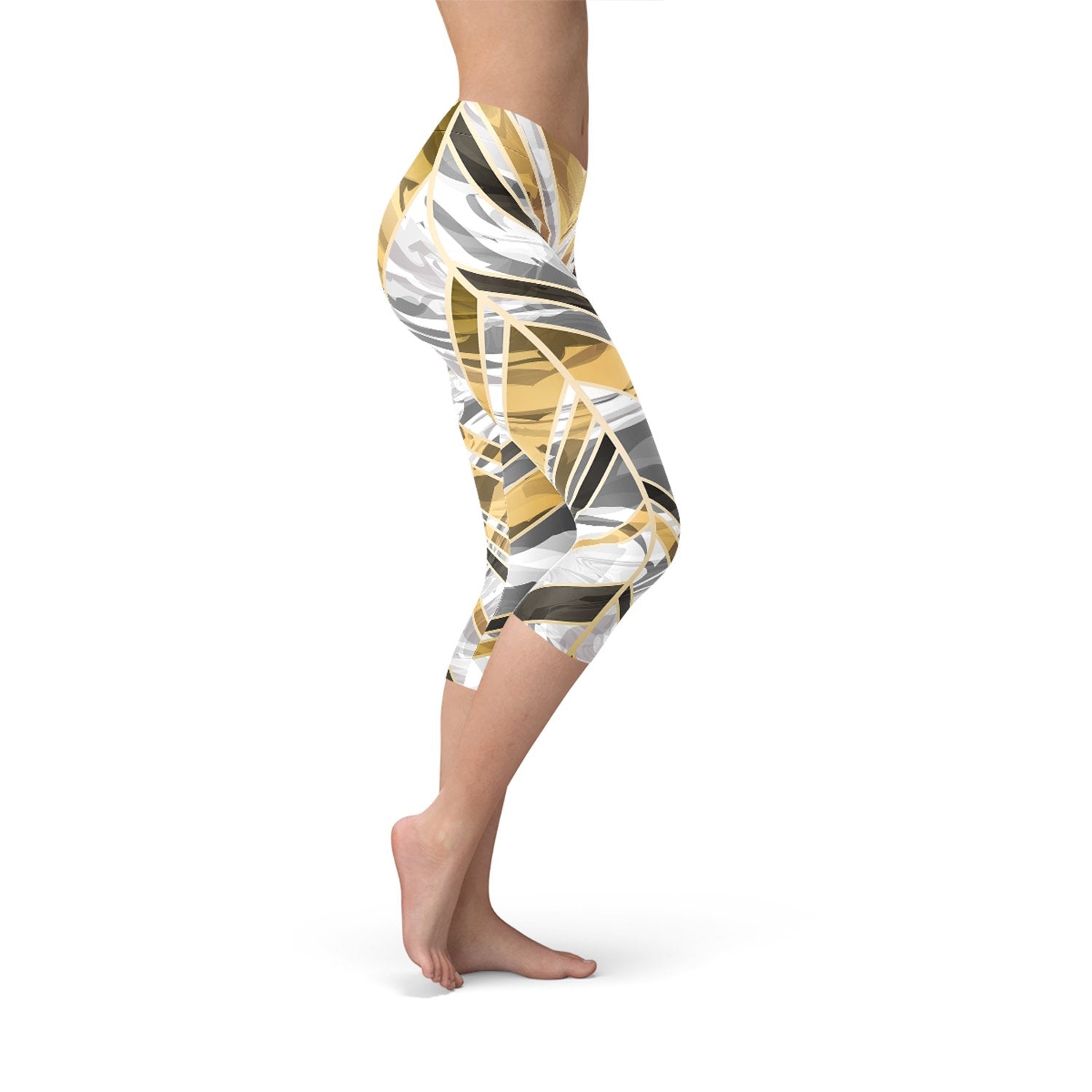 White Marble w/ Black Gold Lines Capri Leggings - Anna's Shop