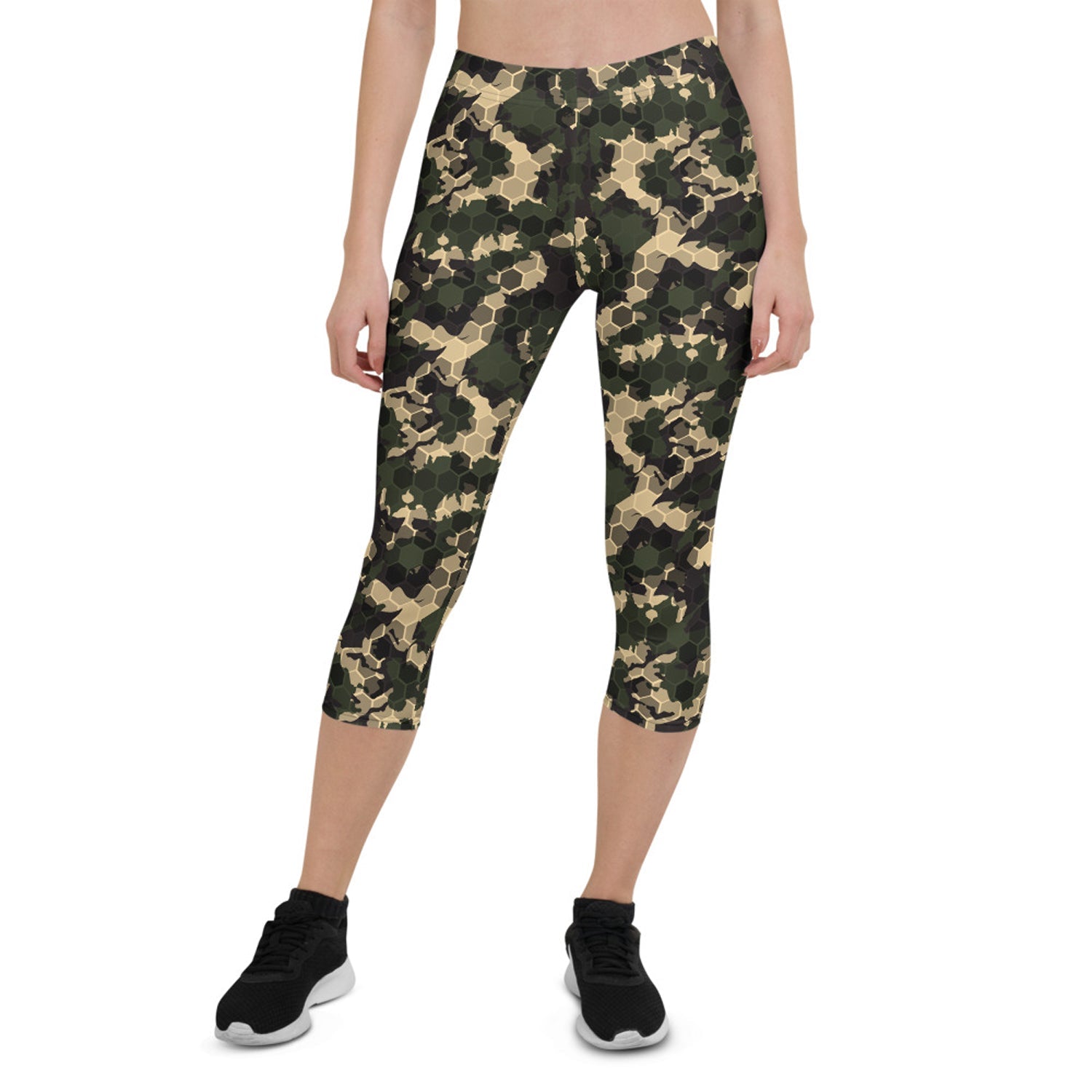 Womens Army Camo Capri Leggings with Honeycombs - Anna's Shop