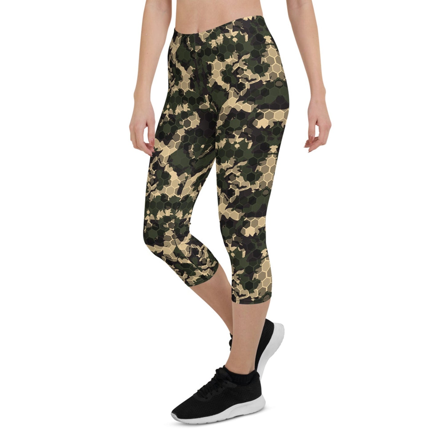 Womens Army Camo Capri Leggings with Honeycombs - Anna's Shop