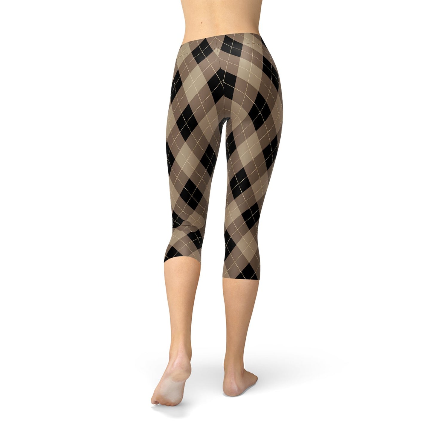 Womens Beige Brown Argyle Capri Leggings - Anna's Shop