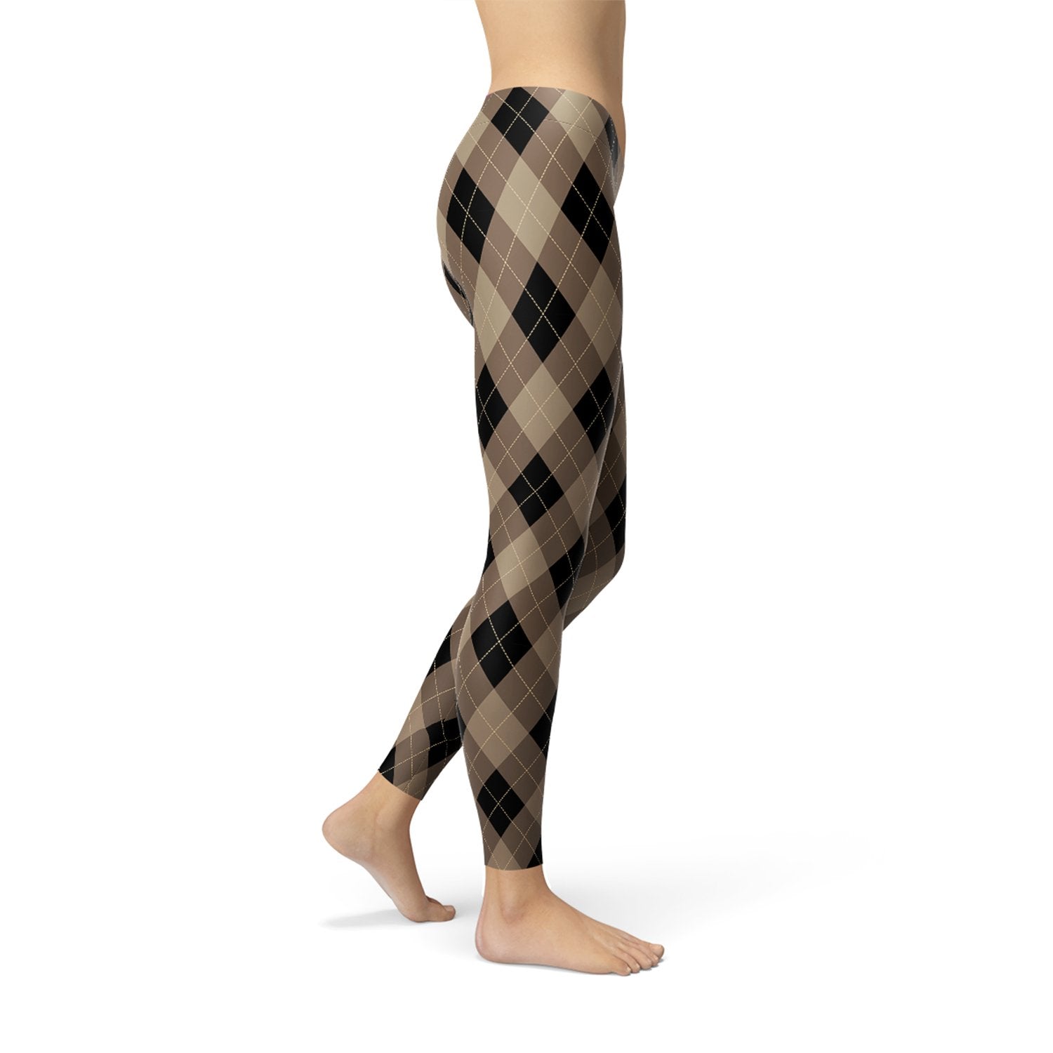 Womens Beige Brown Argyle Leggings - Anna's Shop