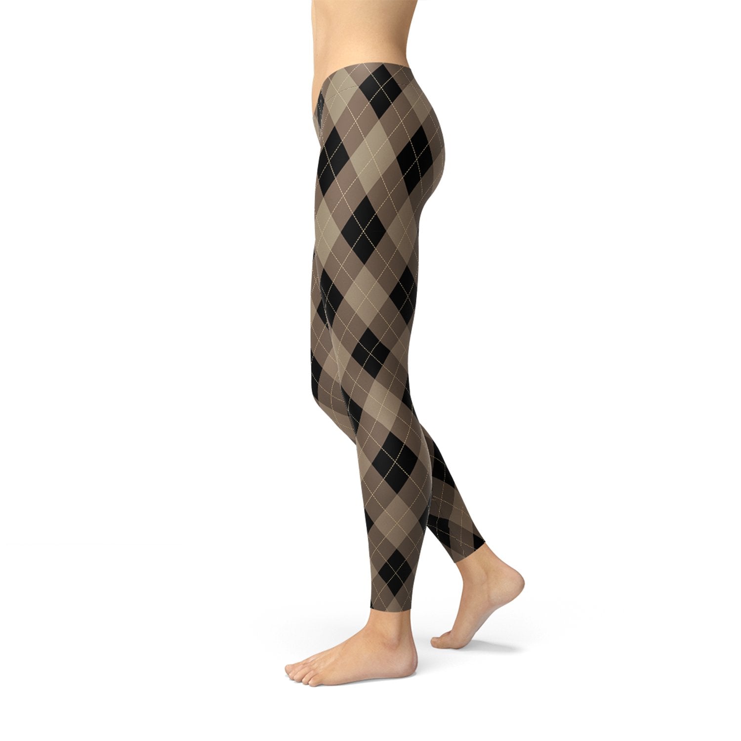 Womens Beige Brown Argyle Leggings - Anna's Shop