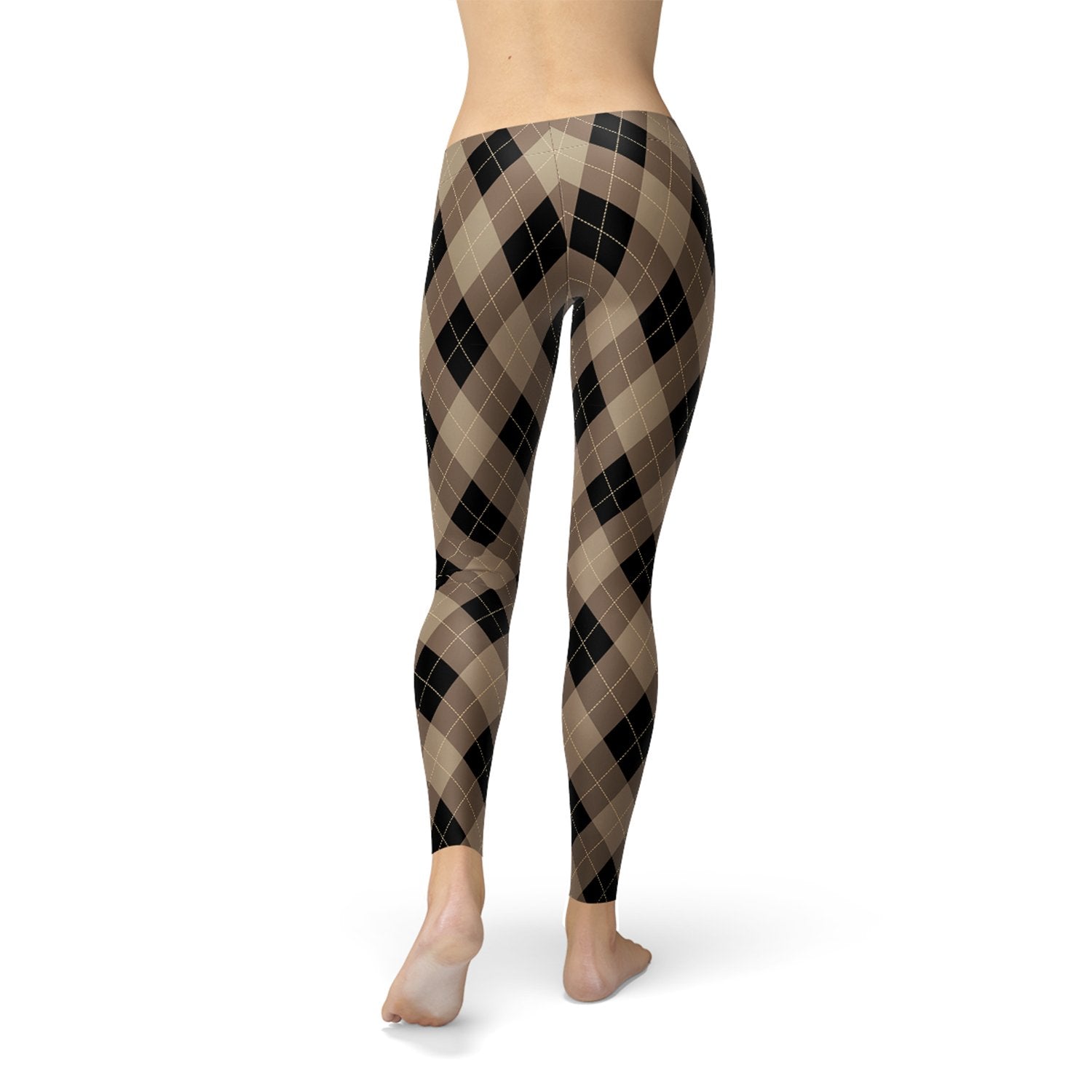 Womens Beige Brown Argyle Leggings - Anna's Shop