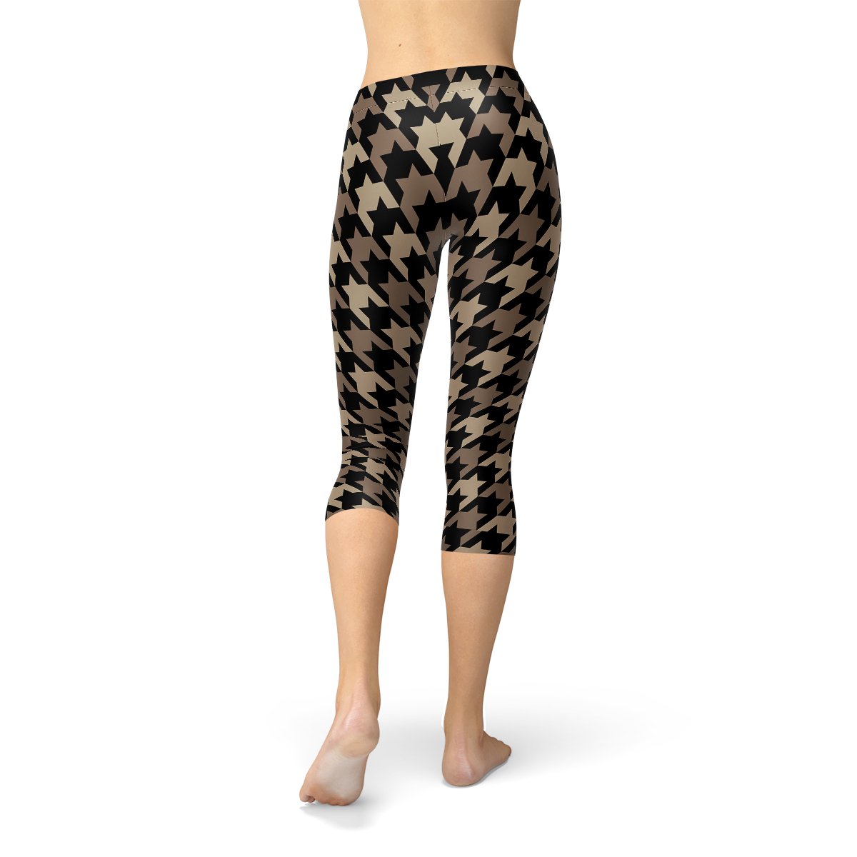 Womens Beige Brown Houndstooth Capri Leggings - Anna's Shop