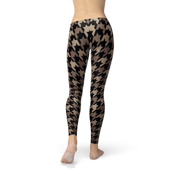 Womens Beige Brown Houndstooth Leggings - Anna's Shop