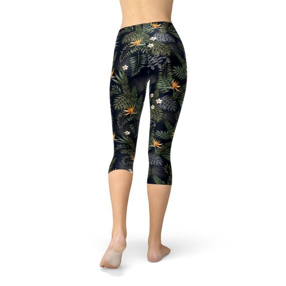 Womens Bird of Paradise Black Capri Leggings - Anna's Shop