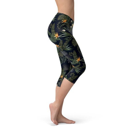 Womens Bird of Paradise Black Capri Leggings - Anna's Shop