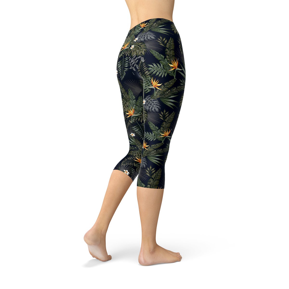 Womens Bird of Paradise Black Capri Leggings - Anna's Shop