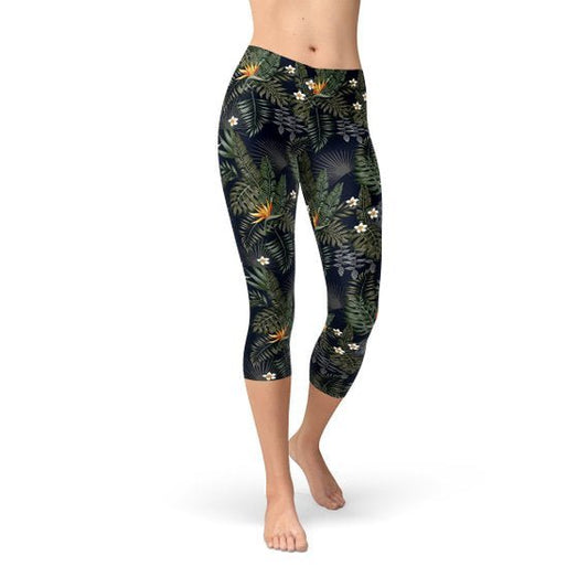 Womens Bird of Paradise Black Capri Leggings - Anna's Shop