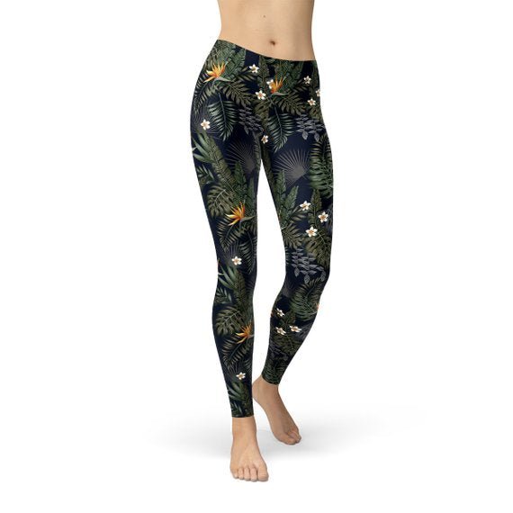 Womens Bird of Paradise Black Leggings - Anna's Shop