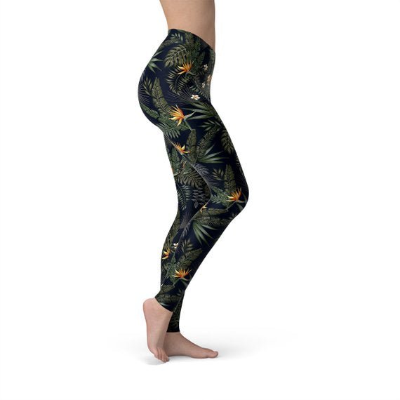 Womens Bird of Paradise Black Leggings - Anna's Shop