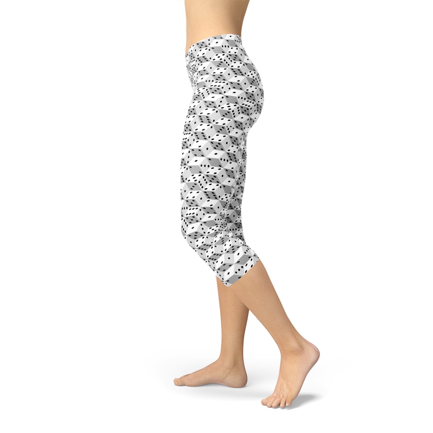 Womens Black and White Dice Capri Leggings - Anna's Shop