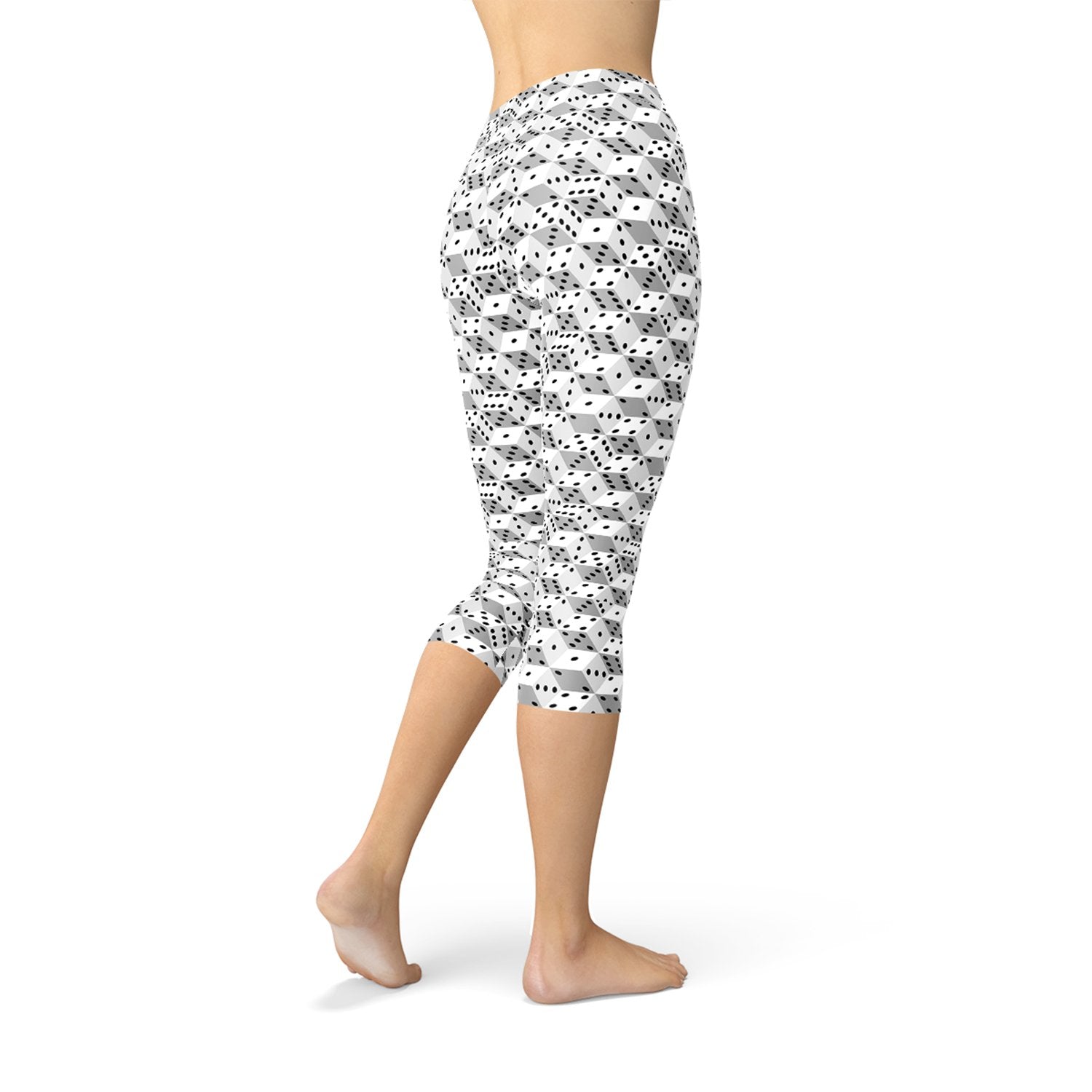 Womens Black and White Dice Capri Leggings - Anna's Shop