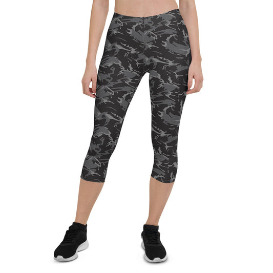 Womens Black Camo Capri Leggings - Anna's Shop