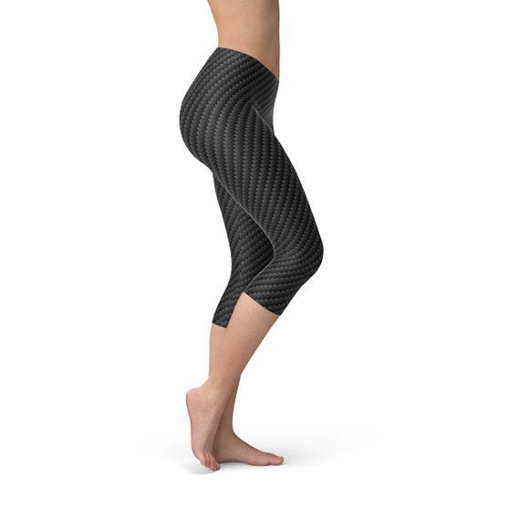 Womens Black Carbon Fiber Capri Leggings - Anna's Shop